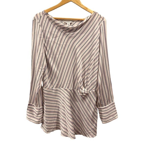 Lewit Tops - Lewit Laurie striped draped asymmetric silk blend top Womens XL NWOT